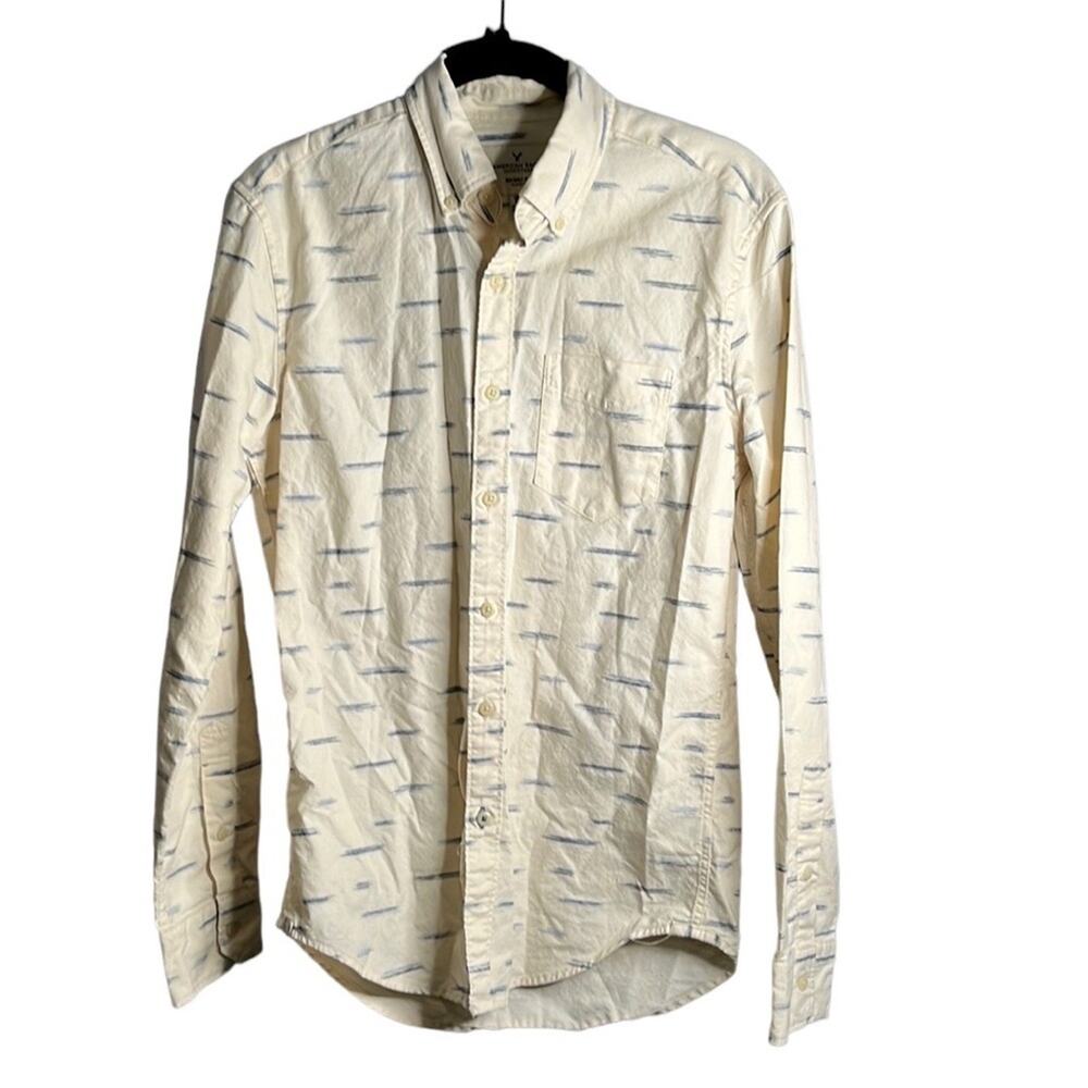 Men’s American Eagle Super Soft Cream Button Down Shirt With Blue Specks XS